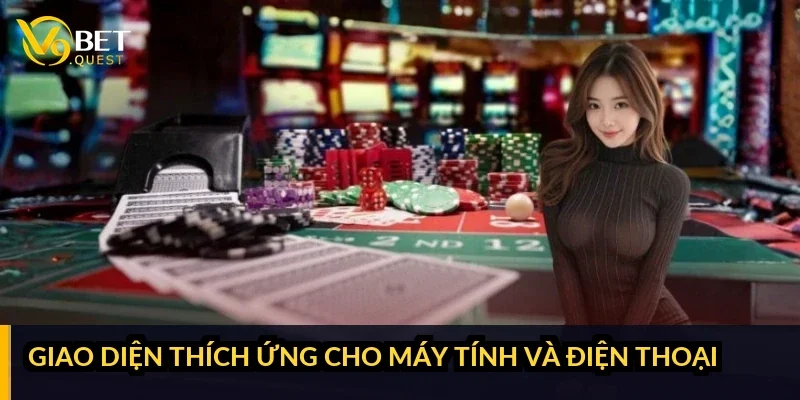 V9bet: cổng game đổi thưởng, link vào và ưu đãi T10/2026 36 Ảnh ghép 2 màn hình giả định, máy tính ngang và điện thoại dọc, cùng menu 6 nhóm trò